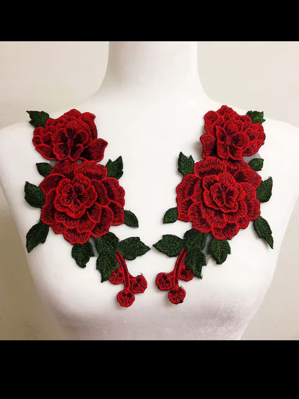 Red Rose Applique Necklace Patch - Floral Statement for Women